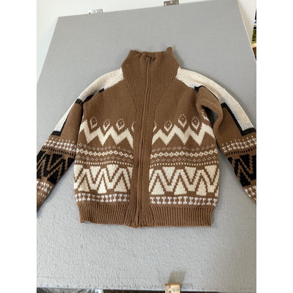 Woven Heart Sweater Womens XS Fair Isle Full Zip Knit Pullover Pattern Polyester - Picture 1 of 6